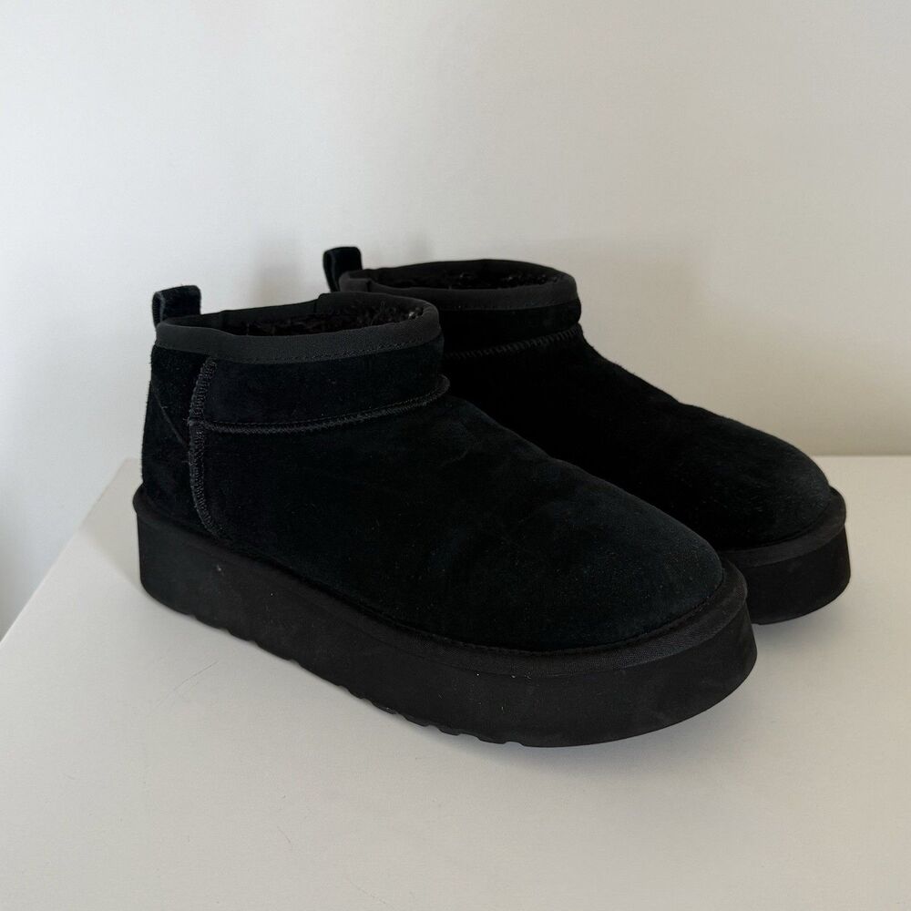 Lamo Ellie Suede Platform Boots Black Never Wet Water Resistant Women's Size 8